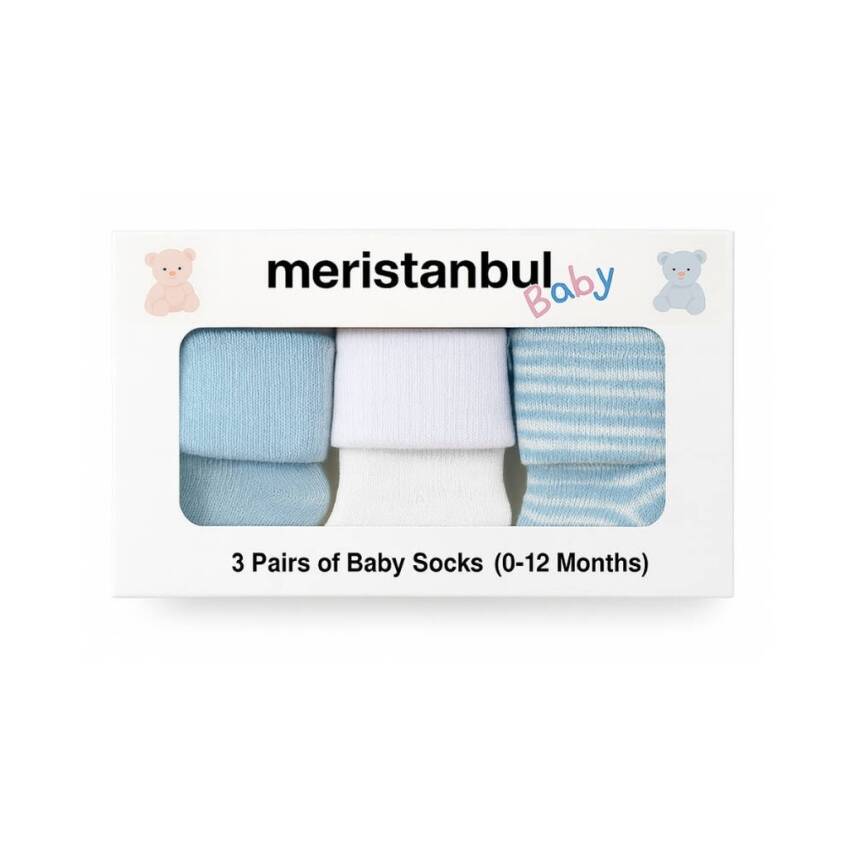 Meristanbul Bebek Çorap Seti, 3-6 ay, 3'lü, Yumuşak, Mavi - 1