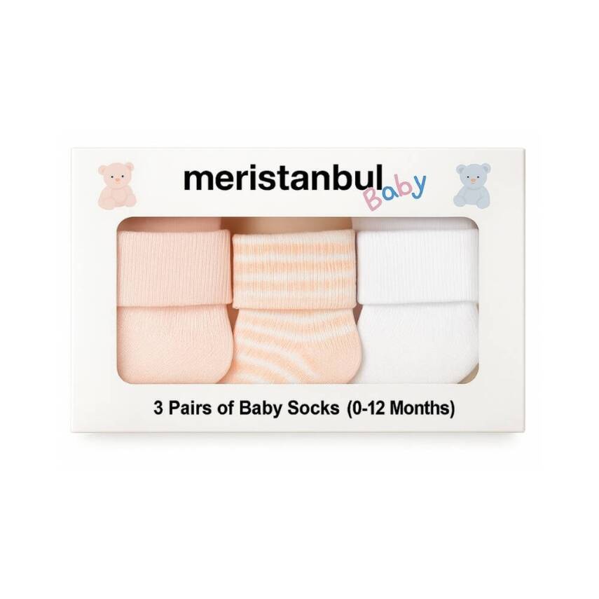 Meristanbul Bebek Çorap Seti, 3-6 ay, 3'lü, Yumuşak, Pembe - 1