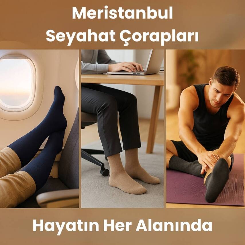 Meristanbul Seyahat Çorabı, 43-46, %65 Pamuklu, Diz Altı, Siyah - 5