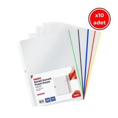 Noki A4 Poşet Dosya, 10 Adet, 5 x 5 Renkli Kenarlı, 25'li Paket - Noki