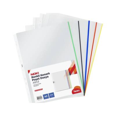 Noki A4 Poşet Dosya, 5 x 5 Renkli Kenarlı, 25'li Paket, Dayanıklı - Noki