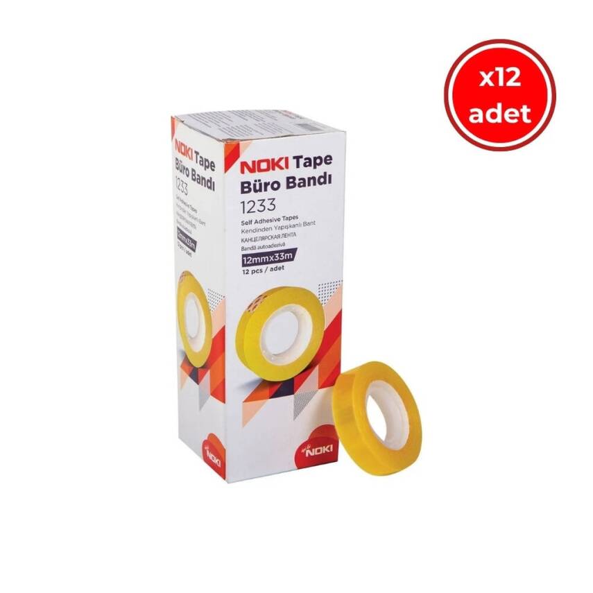 Noki Büro Bandı, 12 Adet, 12 mm x 33 m, Güçlü Yapışma, Kolay Kullanım - 1