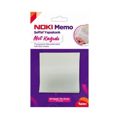 Noki Memo Yapışkanlı Not Kağıdı, Şeffaf, 50 Yaprak, 75x75mm, Dayanıklı - Noki