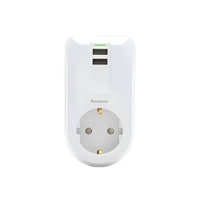 Panasonic Tekli Fiş Priz Akım Korumalı, 1080J, USB 5V 2A, Topraklı - Panasonic