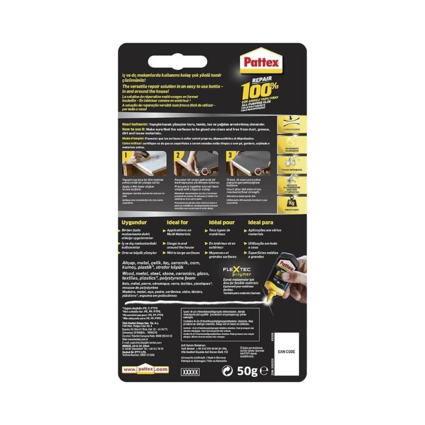 Pattex Çok Amaçlı Yapıştırıcı Repair %100, 50 gr, Dayanıklı ve Güçlü - 5