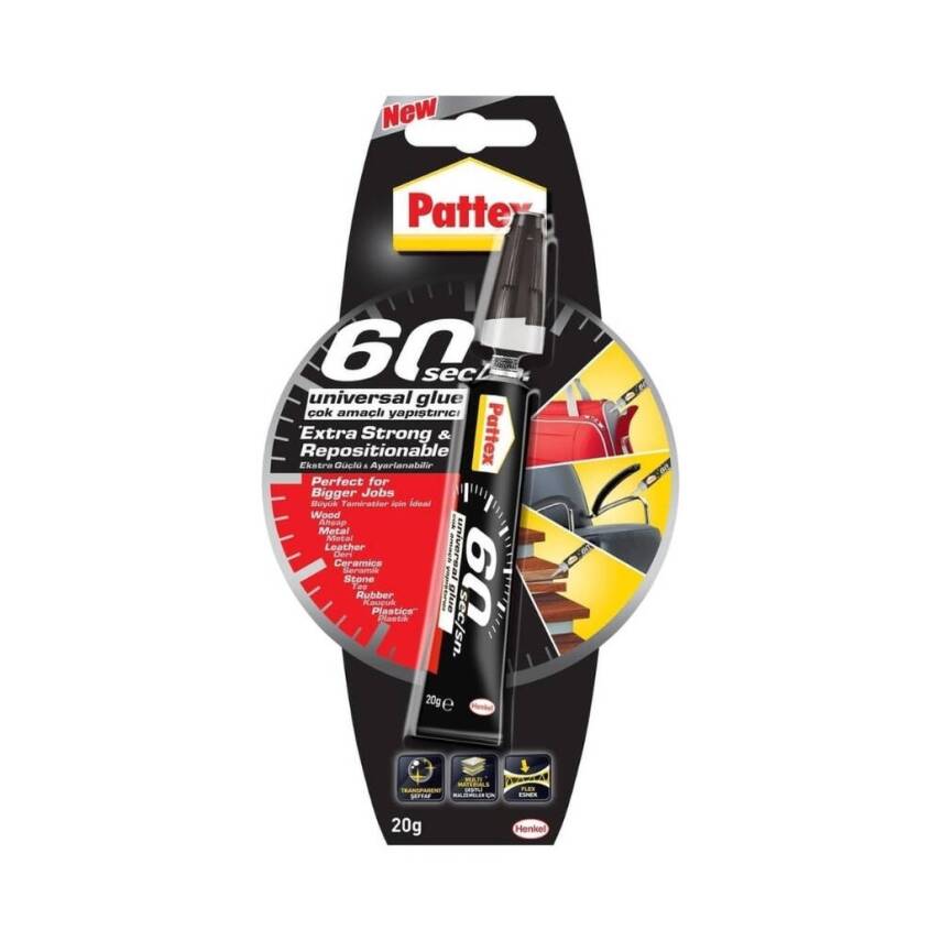 Pattex Universal Yapıştırıcı, 60 Saniye Kuruma, 20 gr, Güçlü Yapışma - 1