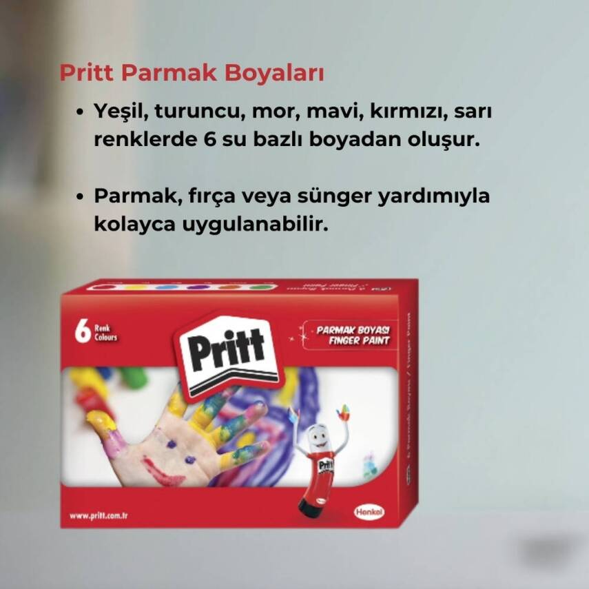Pritt Parmak Boyası Seti, 6 Renk x 30 ml, Su Bazlı, Güvenli - 6