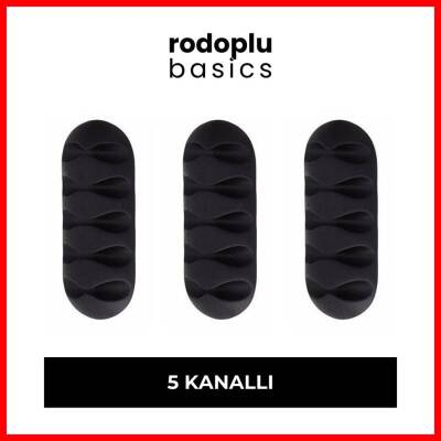 Rodoplu Basics 5 Kanallı Kablo Tutucu, Sabitleyici, 3'lü Paket, Siyah - 1
