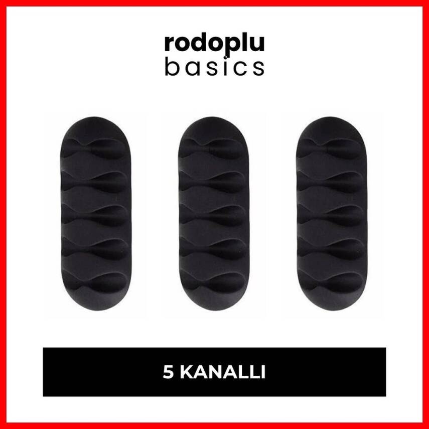 Rodoplu Basics 5 Kanallı Kablo Tutucu, Sabitleyici, 3'lü Paket, Siyah - 1