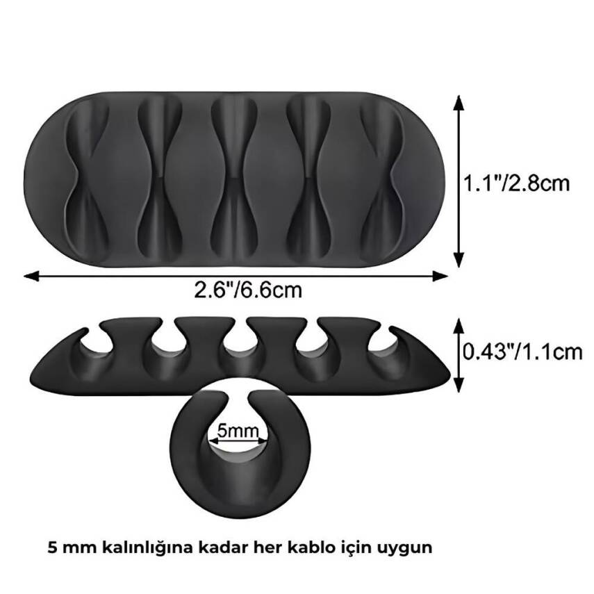 Rodoplu Basics 5 Kanallı Kablo Tutucu, Sabitleyici, 3'lü Paket, Siyah - 5