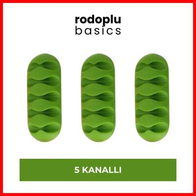 Rodoplu Basics 5 Kanallı Kablo Tutucu, Sabitleyici, 3'lü, Yeşil - 1