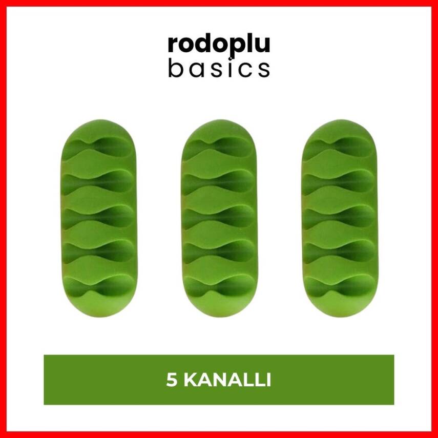 Rodoplu Basics 5 Kanallı Kablo Tutucu, Sabitleyici, 3'lü, Yeşil - 1
