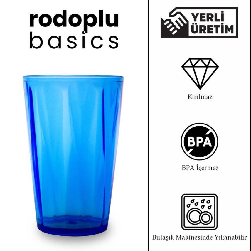 Rodoplu Basics Mika Bardak, 18 Adet, Plastik, 400 ml, Mavi - 4
