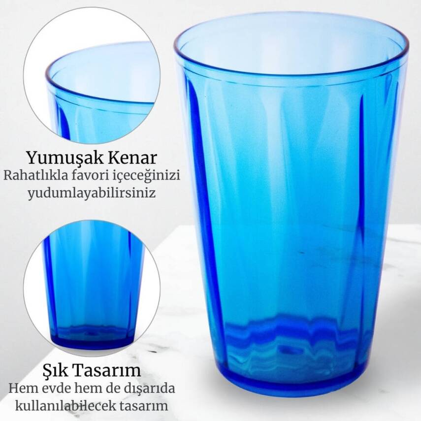 Rodoplu Basics Mika Bardak, 6 Adet, Plastik, 400 ml, Mavi - 2