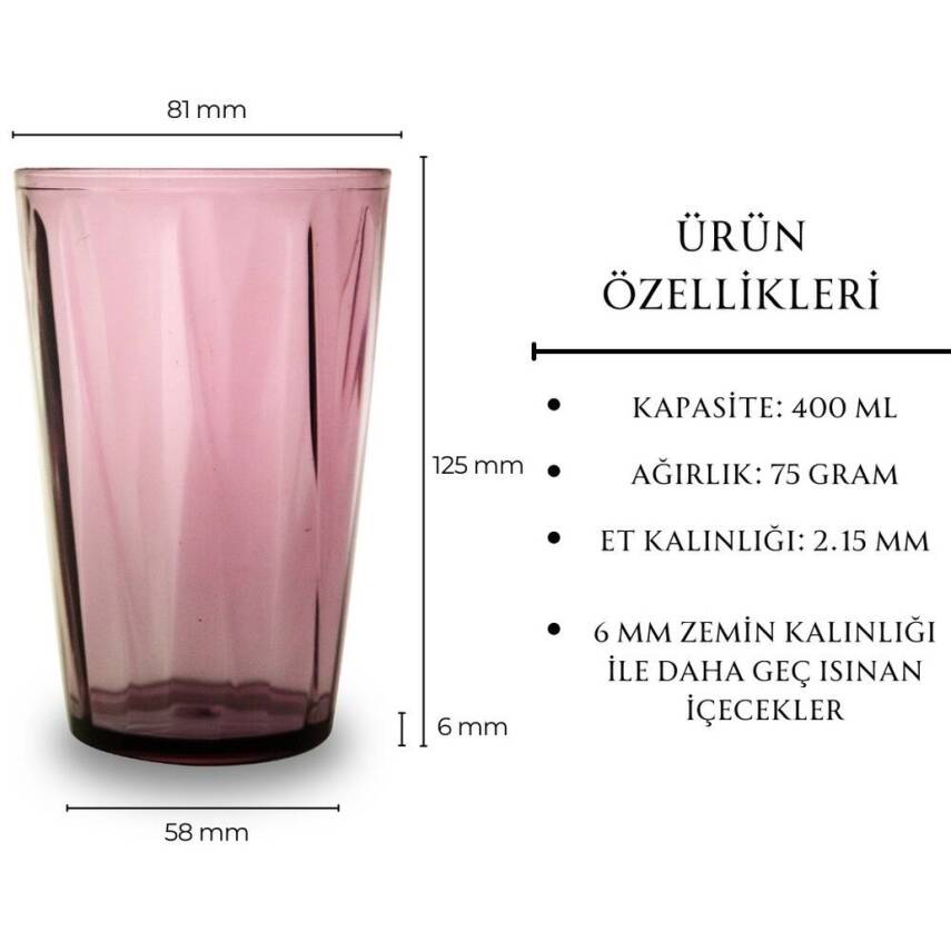Rodoplu Basics Mika Bardak, 6 Adet, Plastik, 400 ml, Mor - 5