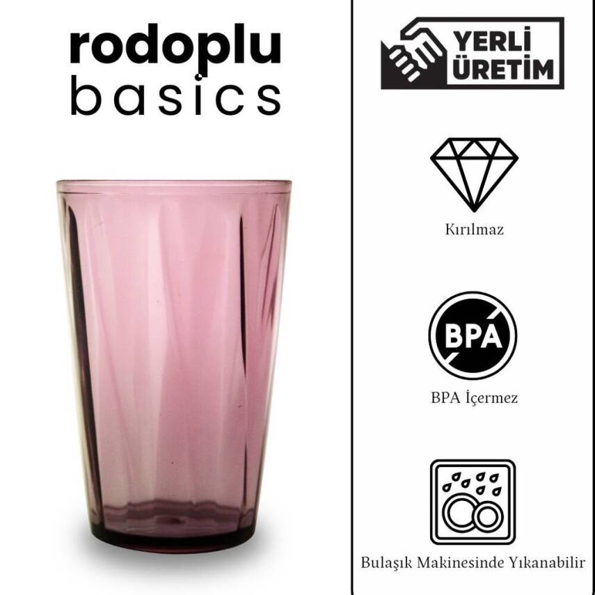 Rodoplu Basics Mika Bardak, Kırılmaz Plastik, 400 ml, Mor - 4