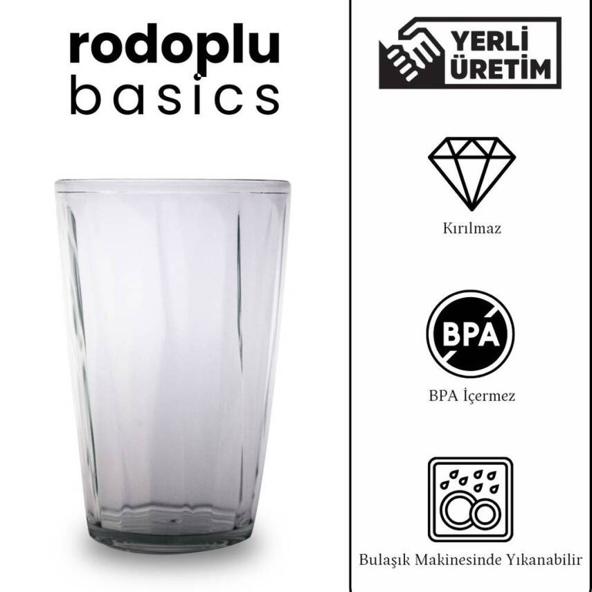 Rodoplu Basics Mika Bardak, 6 Adet, Plastik, 400 ml, Şeffaf - 4