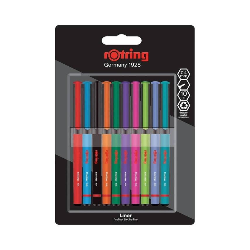Rotring Fineliner Keçeli Uç, 0,4 mm, Karışık Renkli, 10'lu, Dayanıklı - 1