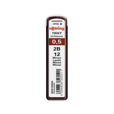 Rotring Min 0.5 mm 2B Kalem Ucu, 12 Uçlu, Yüksek Polimer, Siyah - Rotring