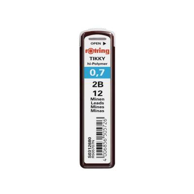 Rotring Min 0.7 mm 2B Kalem Ucu, 12 Uçlu, Yüksek Polimer, Siyah - Rotring