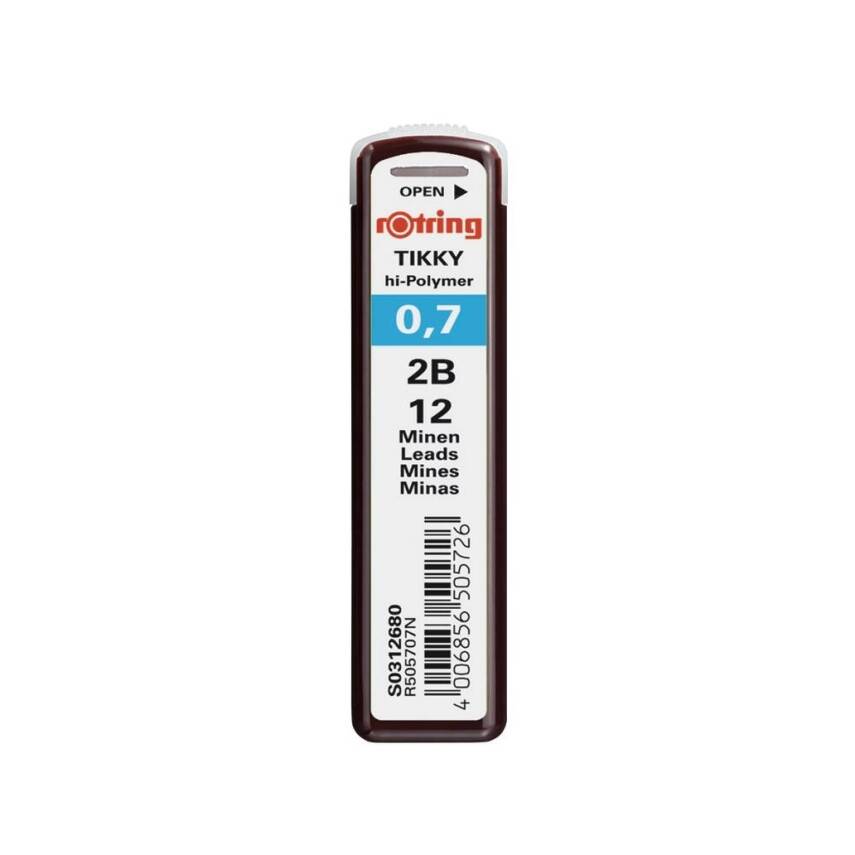 Rotring Min 0.7 mm 2B Kalem Ucu, 12 Uçlu, Yüksek Polimer, Siyah - 1