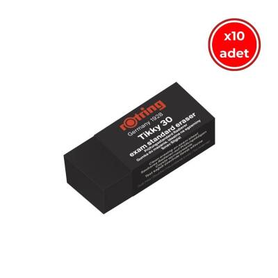 Rotring Tikky 30 Sınav Silgisi, 10 Adet, İz Bırakmaz ve Tozsuz, Siyah - 1
