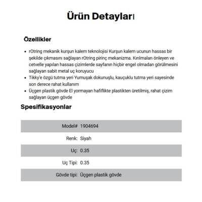 Rotring Tikky Versatil Kalem 0.3 mm, Ergonomik, Dayanıklı Yapı, Siyah - 3