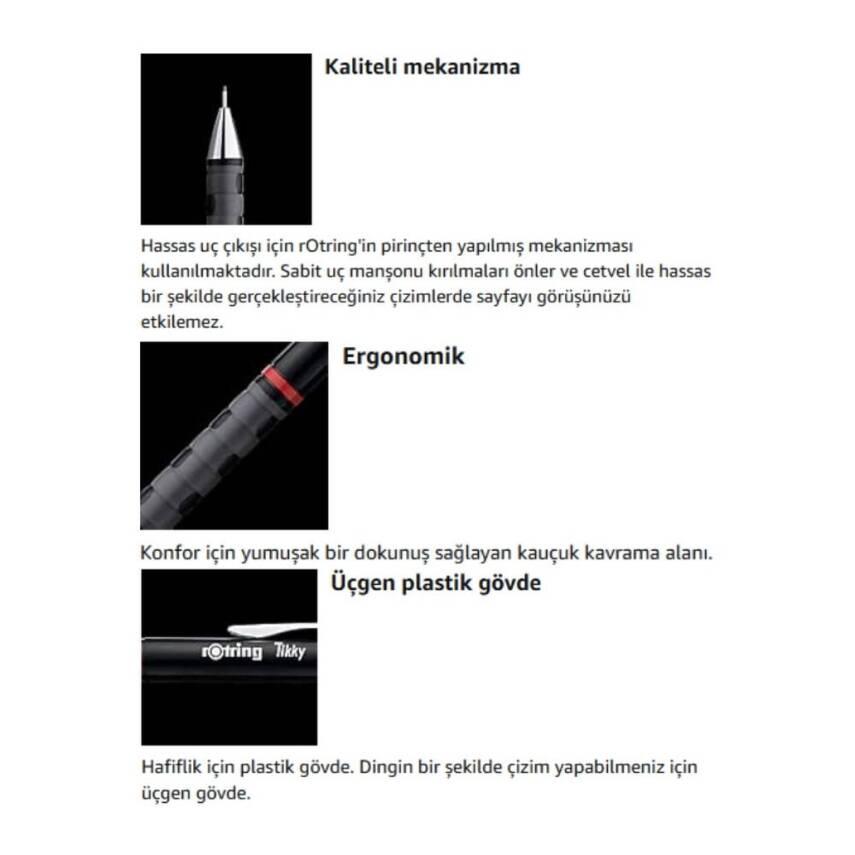 Rotring Tikky Versatil Kalem 0.3 mm, Ergonomik, Dayanıklı Yapı, Siyah - 4