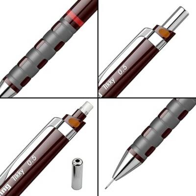 Rotring Tikky Versatil Kalem 0.5mm, Ergonomik ve Dayanıklı Yapı, Bordo - 3