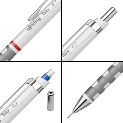 Rotring Tikky Versatil Kalem, 0.7 mm, Dayanıklı Ergonomik Yapı, Beyaz - 6
