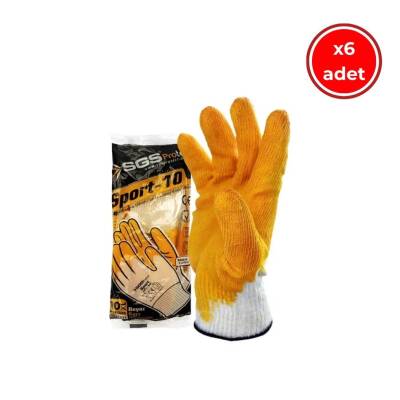 SGS Protect Sport-10 Eldiven, 6 Adet, Latex Kaplı, 10XL, Beyaz-Sarı - SGS Protect