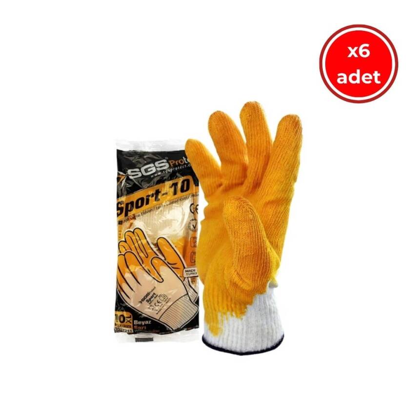 SGS Protect Sport-10 Eldiven, 6 Adet, Latex Kaplı, 10XL, Beyaz-Sarı - 1