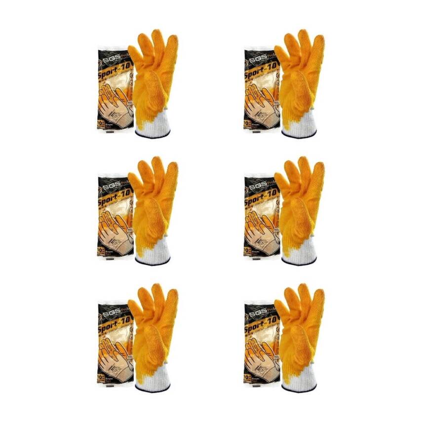 SGS Protect Sport-10 Eldiven, 6 Adet, Latex Kaplı, 10XL, Beyaz-Sarı - 2