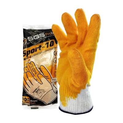 SGS Protect Sport-10 Eldiven, Latex Kaplı Eldiven, 10XL, Beyaz - Sarı - SGS Protect