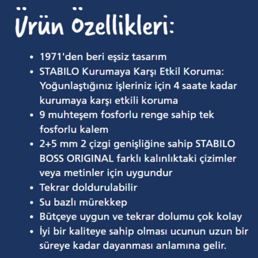 Stabilo Boss Fosforlu Kalem, 2-5 mm Uç, Su Bazlı Mürekkep, Sarı - 6