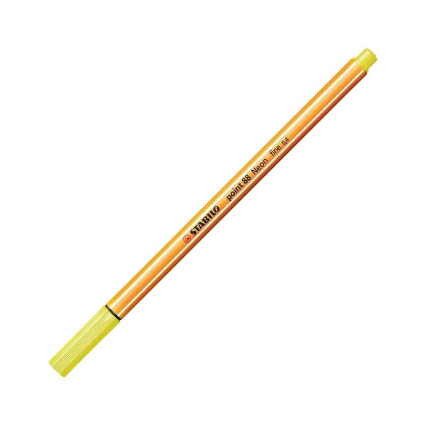 Stabilo Point 88 Fineliner Kalem, 0.4mm Uç, Metal Uçlu, Floresan Sarı - 1