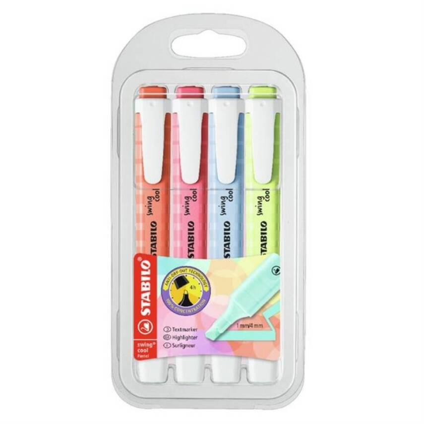 Stabilo Swing Cool Fosforlu Kalem Seti, 4’lü Pastel, 1-4 mm Uçlu - 1