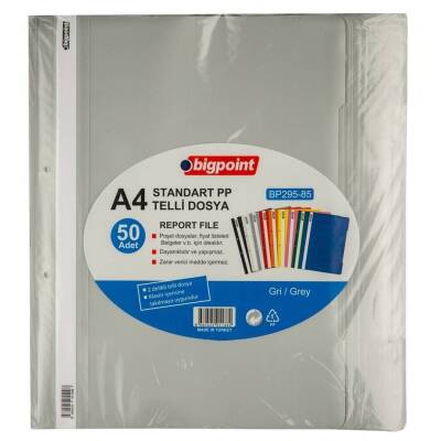 Bigpoint Telli Dosya, 50'li Paket, Kalın Kapaklı, A4, Metal Tel, Gri - 1