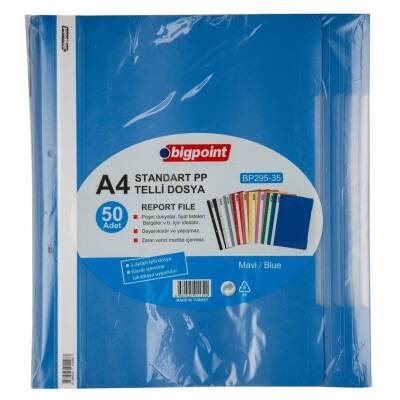 Bigpoint Telli Dosya, 50'li Paket, Kalın Kapaklı, A4, Metal Tel, Mavi - 1