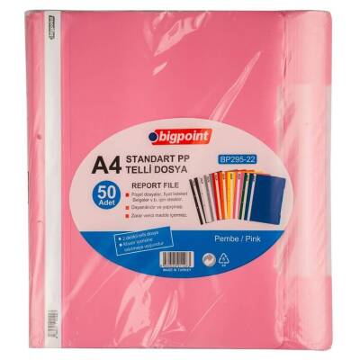 Bigpoint Telli Dosya, 50'li Paket, Kalın Kapaklı, A4, Metal Tel, Pembe - 1