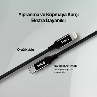 Ttec AlumiCable Hızlı Şarj Kablosu, USB-C-Lightning, 1.5 m, Uzay Grisi - 4