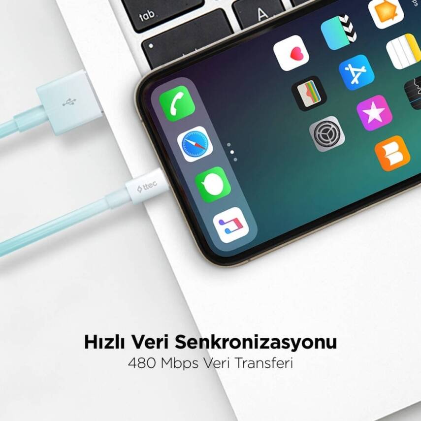 Ttec AlumiCable, Şarj Kablosu, USB-A - Lightning, 1 m, Beyaz - 8