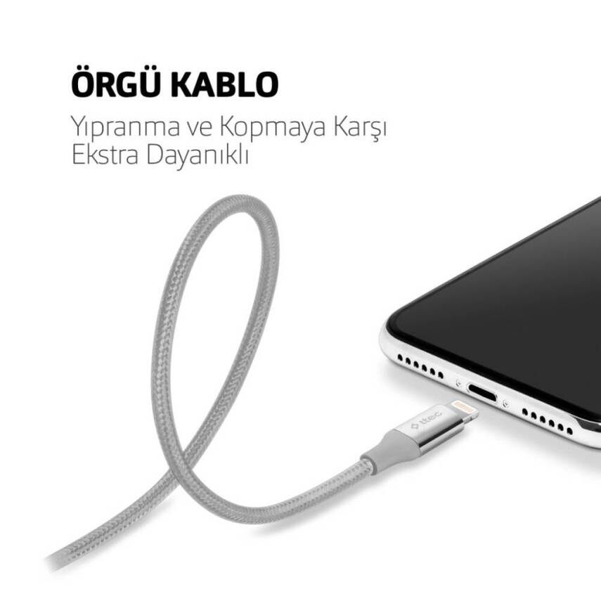 Ttec AlumiCable Şarj Kablosu, 1.2 m, USB-A - Lightning, Uzay Grisi - 4