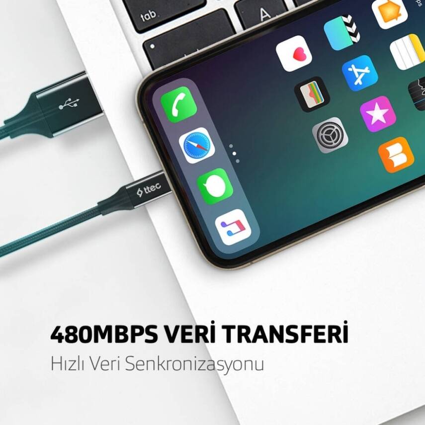 Ttec AlumiCable Şarj Kablosu, 1.2 m, USB-A - Lightning, Uzay Grisi - 5