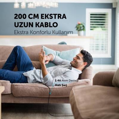 Ttec AlumiCable Şarj Kablosu, USB-A - USB-C, XL, 2 m, Siyah - 3