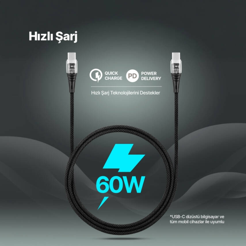 Ttec ExtremeCable Transparan Şarj Kablosu, USB-C –USB-C, 1.2 m, Siyah - 9