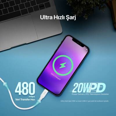 Ttec Hızlı Şarj Kablosu, USB-C - Lightning , 1.5 m Beyaz - 4