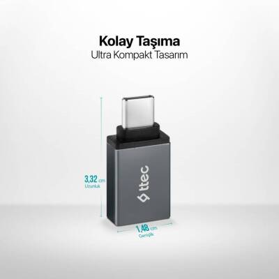 Ttec OTG Dönüştürücü Adaptör, USB-C - USB-A 3.0, Uzay Grisi - 6