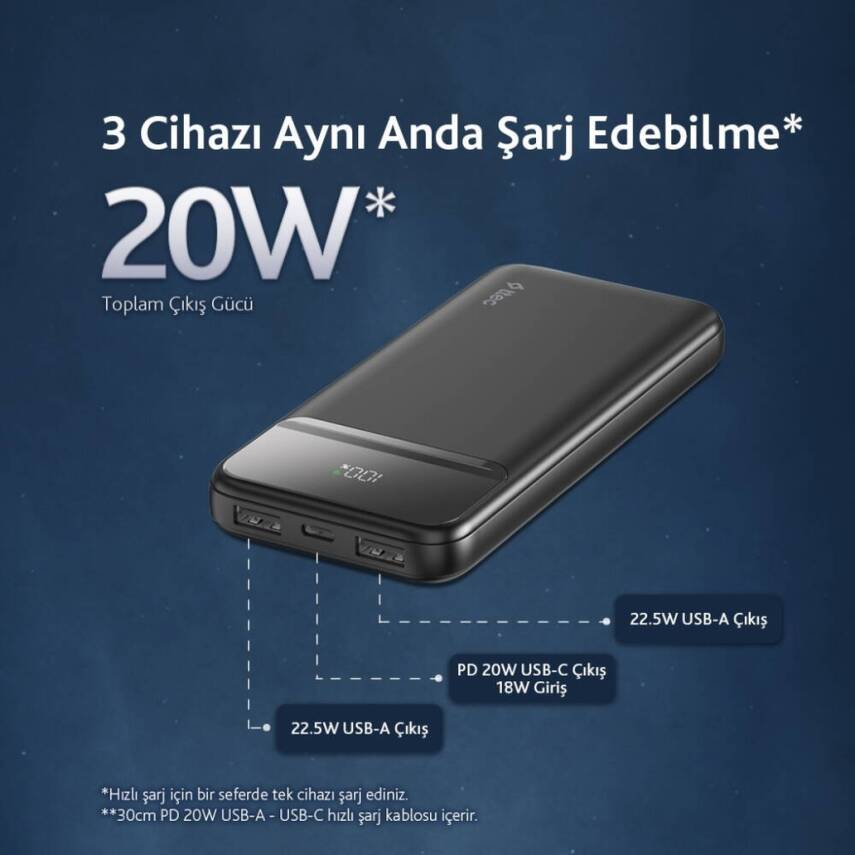 Ttec ReCharger Taşınabilir Şarj Aleti, 10.000mAh Powerbank, 20W, Siyah - 9