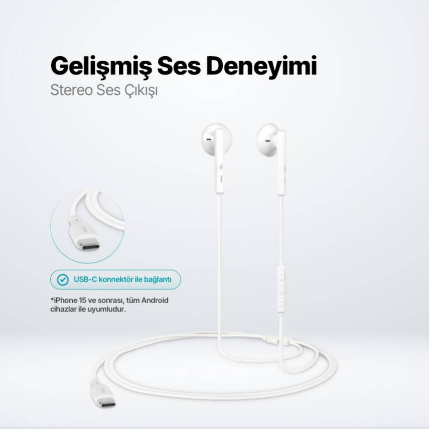 Ttec Rio 2 Kulakiçi Kulaklık, USB-C, Stereo Mikrofonlu, Beyaz - 5